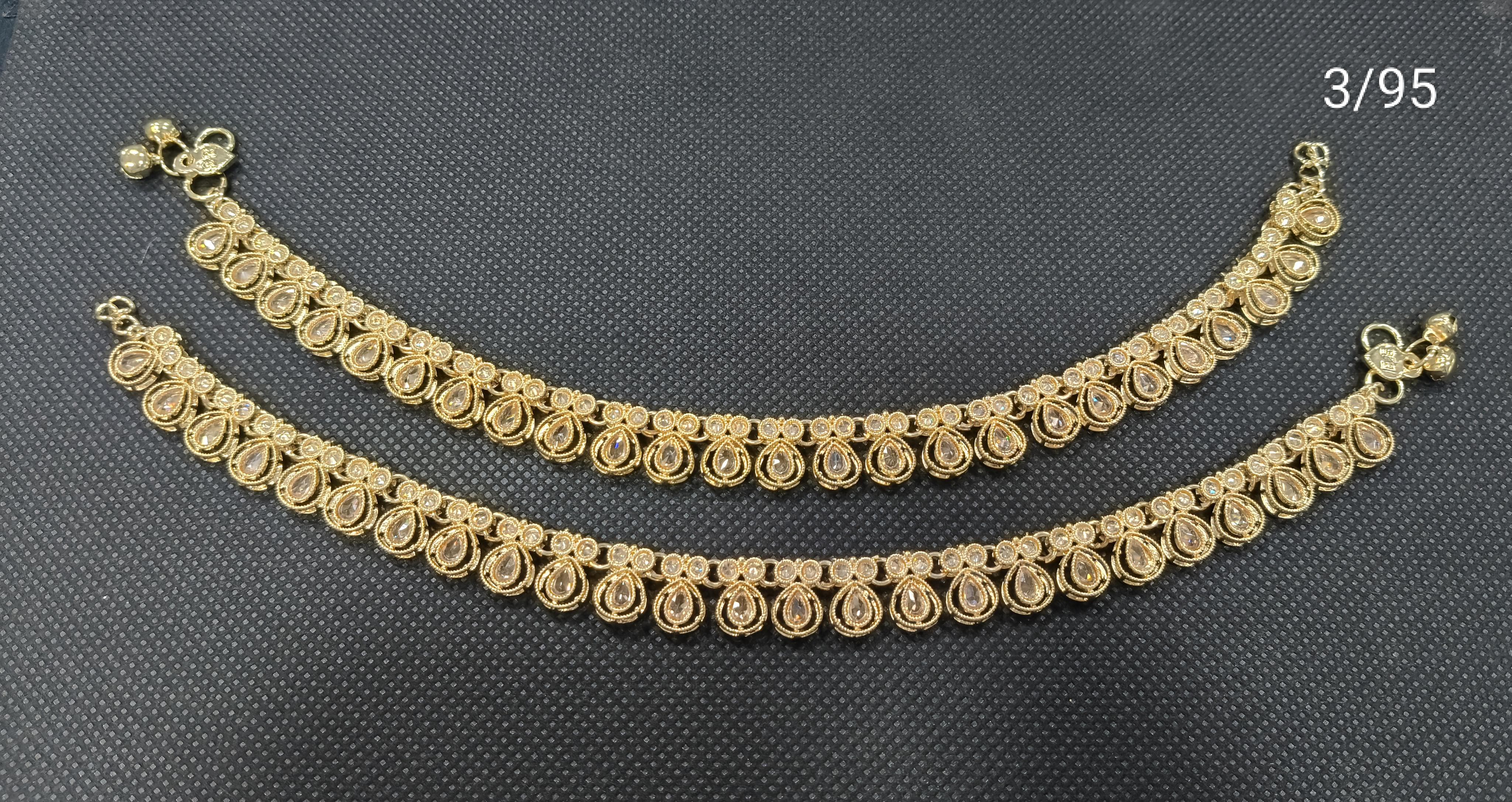 Gold-Tone Floral Pearl Payal Anklet Pair